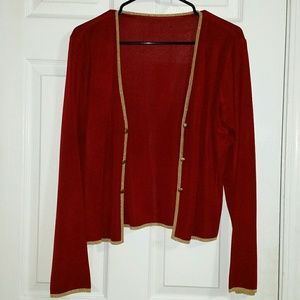 Red Cardigan w/ Sparkly Gold Lining